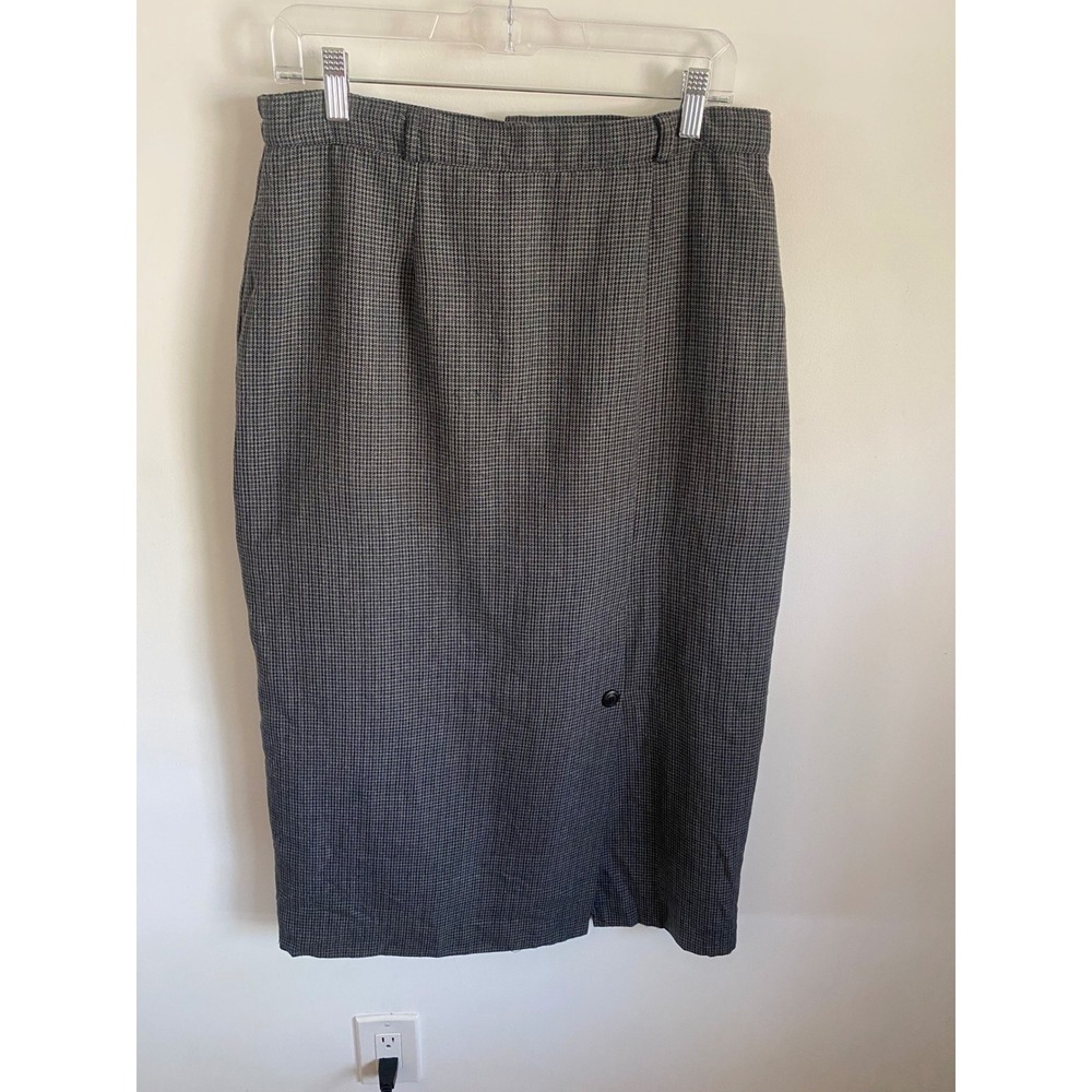 Counterparts Vintage Houndstooth Midi Pencil Skirt Grey Black Size 12 USA Made